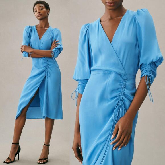 Magali Pascal | NWT Electric Blue Milena Dress Silk Blend Gathered Midi S - Picture 12 of 12